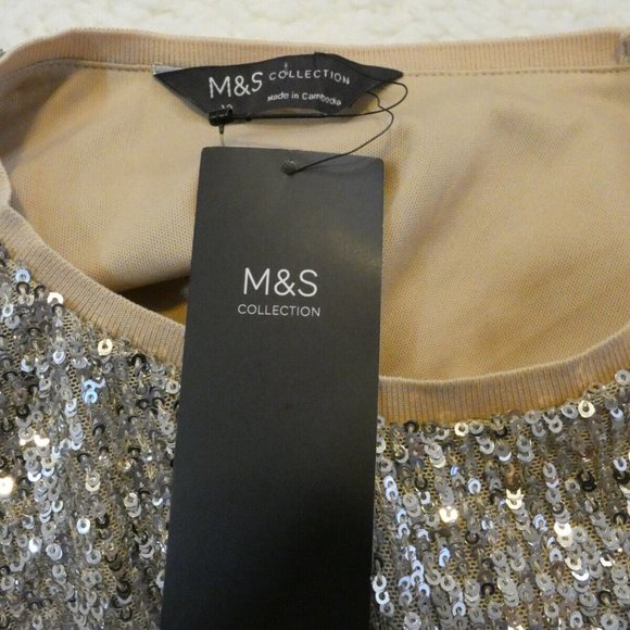 NWT Silver Blouse Sequin Top M&S Valentine Day, Dinner, Dance, Party Events Sz 8 - Picture 7 of 11